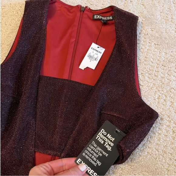 Express Burgundy Shimmer Cutout Dress 2 NWT - Picture 5 of 5